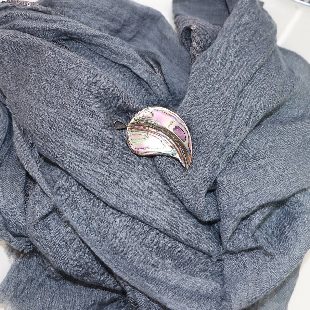 Vintage Taxco Silver Abalone Brooch| Signed 925| Mid Century Modern Jewelry